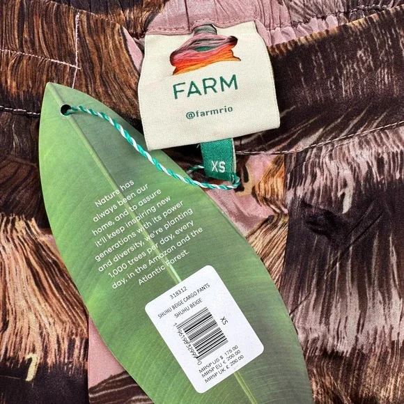 NWT Farm Rio Shuhu Beige Cargo Pants Women's XS Elastic Waist Everyday $175 - Picture 2 of 13